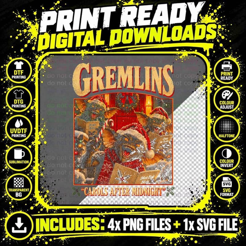 Gremlins Carols After Midnight Christmas Horror Comedy Png SVG Digital Bundle