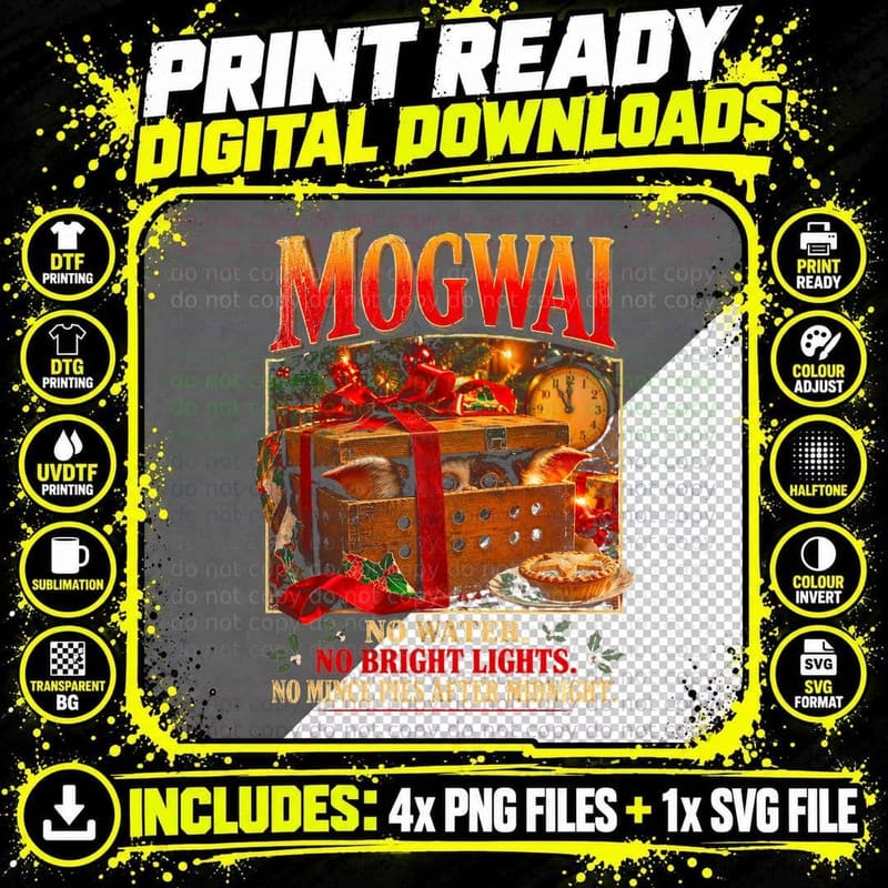 Mogwai Gift Box Gremlins Christmas No Water Horror Png SVG Digital Bundle