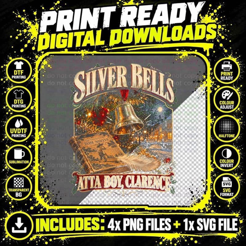Silver Bells Atta Boy Clarence Wonderful Life Christmas Png SVG Digital Bundle