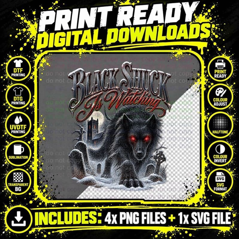 Black Shuck Gothic Vintage English Folklore Ghost Dog Png SVG Digital Bundle