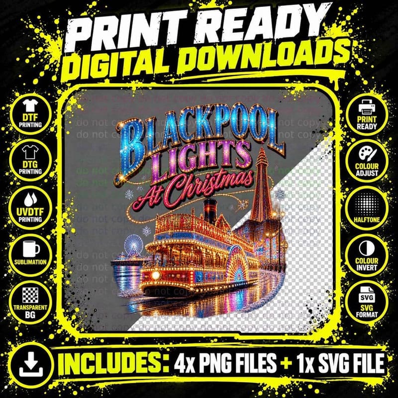 Blackpool Illuminated Tram Lights At Christmas Retro Png SVG Digital Bundle