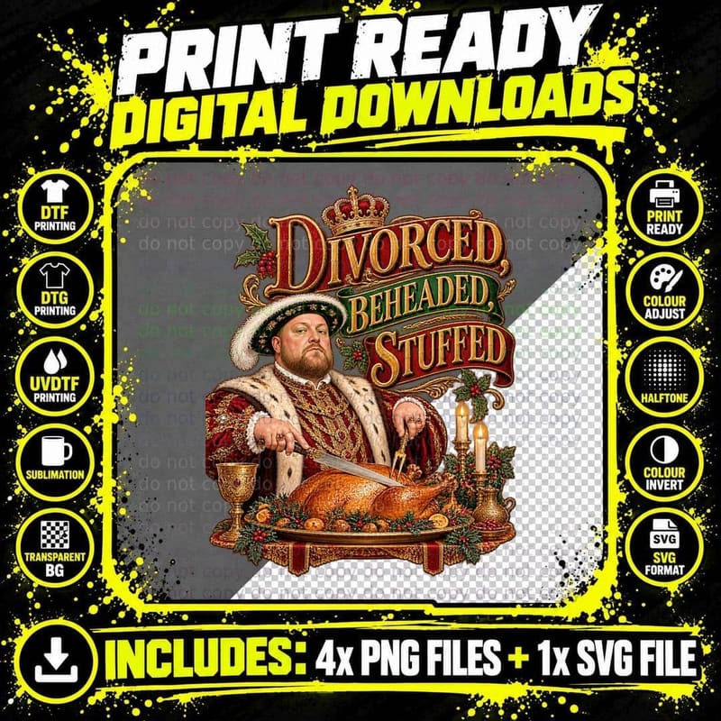 Henry VIII Tudor Vintage Christmas Royal History Comedy Png SVG Digital Bundle