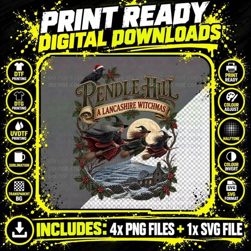 Pendle Witches Vintage Christmas Lancashire Gothic Png SVG Digital Bundle