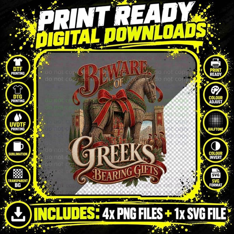 Trojan Horse Vintage Greek Mythology Christmas Retro Png SVG Digital Bundle