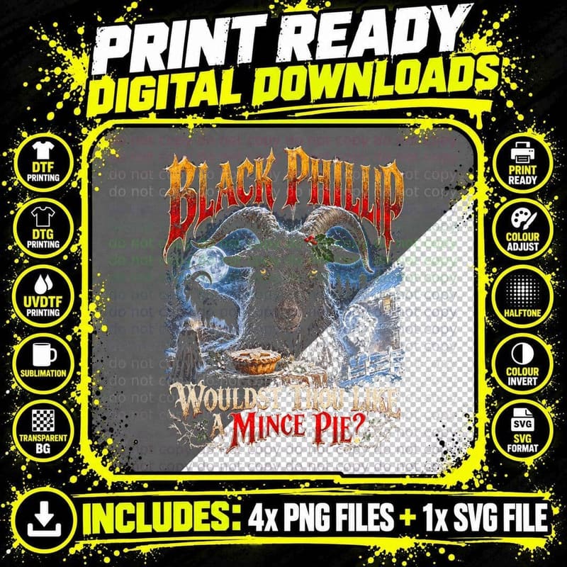 Black Phillip Wouldst Thou Like A Mince Pie Christmas Png SVG Digital Bundle