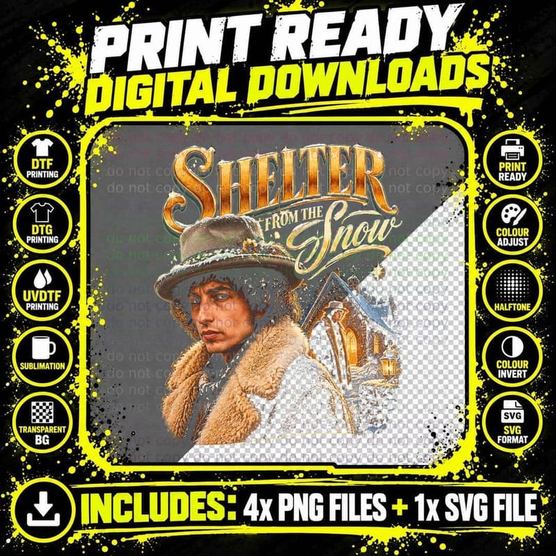 Bob Dylan Shelter From The Snow Christmas Folk Music Png SVG Digital Bundle