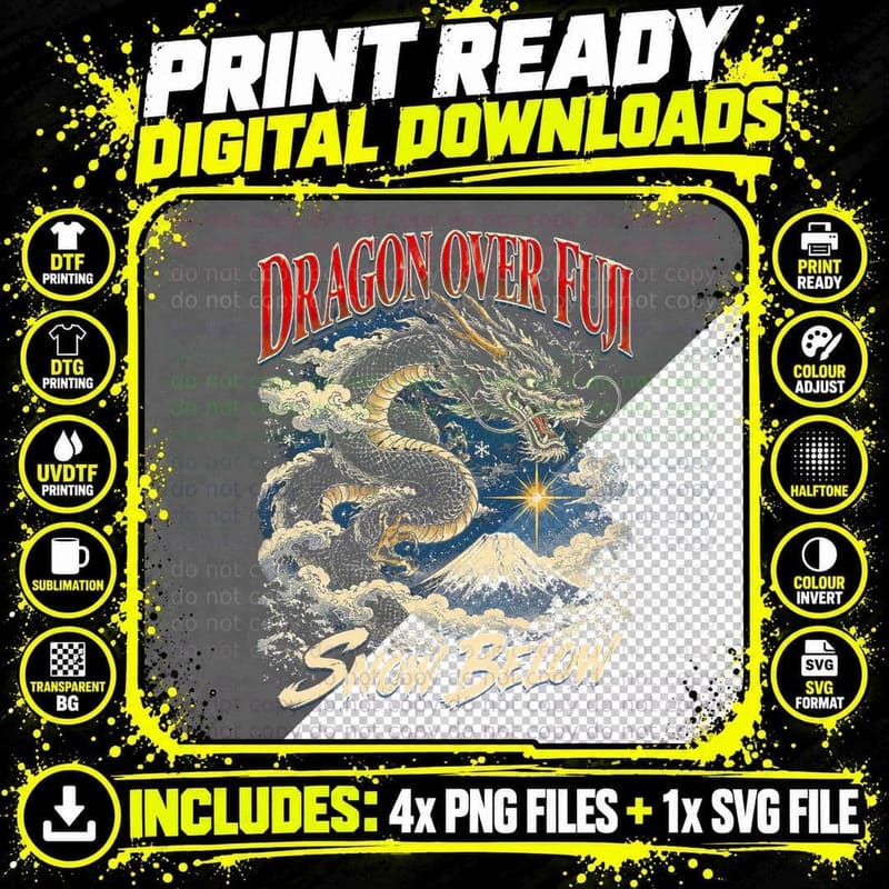 Hokusai Ukiyo-e Dragon Japanese Christmas Retro Design Png SVG Digital Bundle