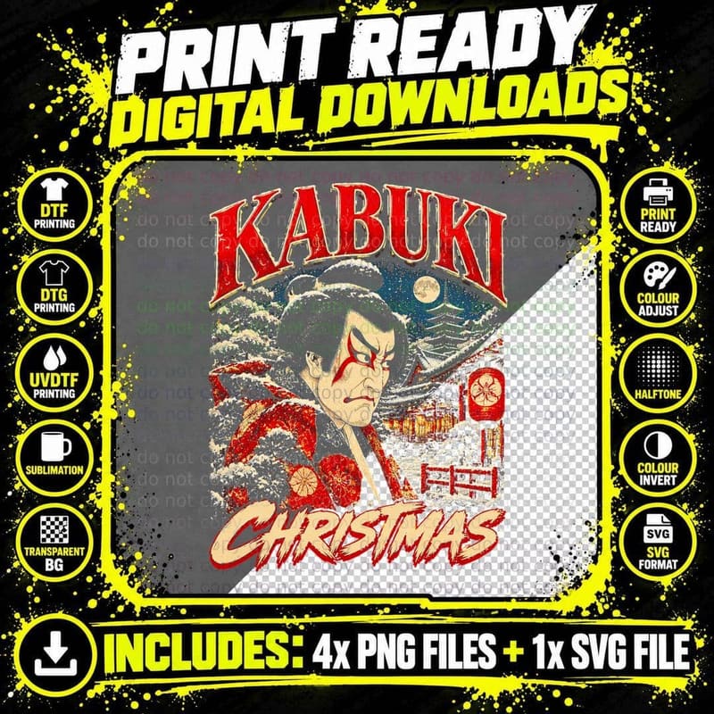Sharaku Ukiyo-e Kabuki Actor Japanese Christmas Vintage Png SVG Digital Bundle