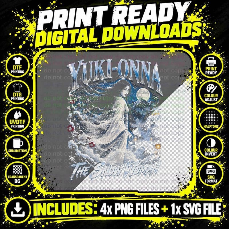 Yuki-Onna Snow Woman Japanese Folklore Yokai Ghost Christmas Halftone T-Shirt Png SVG Digital Bundle