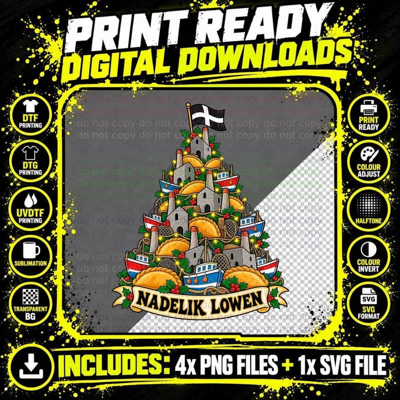 Cornish Christmas Nadelik Lowen Cornwall Heritage Png SVG Digital Bundle