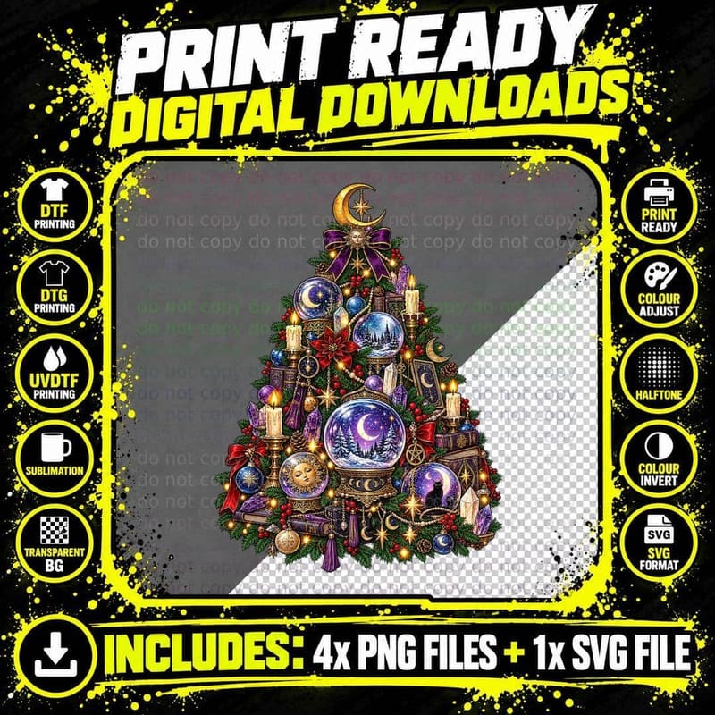 Crystal Ball Fortune Teller Gothic Christmas Witchy Png SVG Digital Bundle