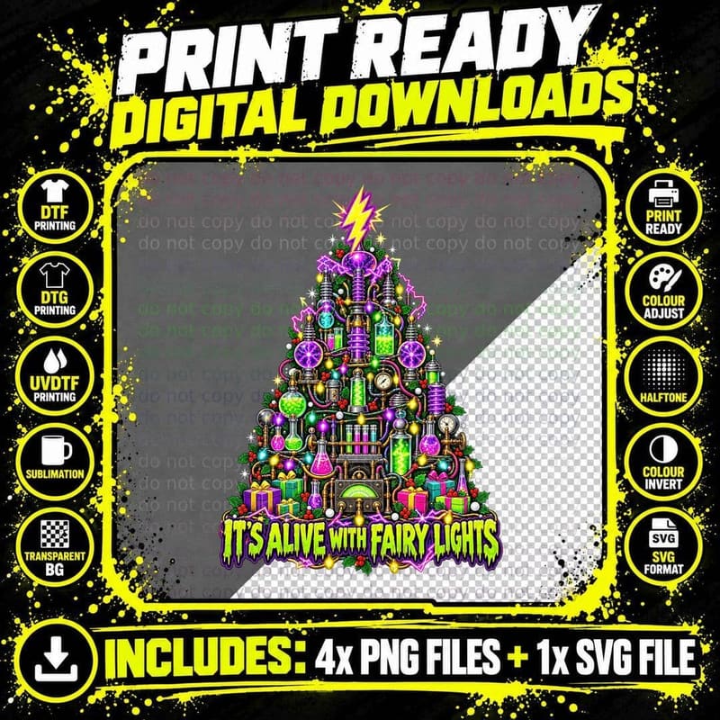 Frankenstein Retro Horror Christmas Mad Scientist Png SVG Digital Bundle
