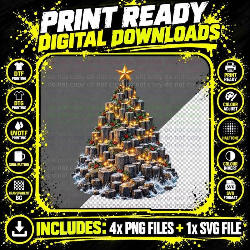 Giant's Causeway Christmas Tree Northern Ireland Basalt Png SVG Digital Bundle