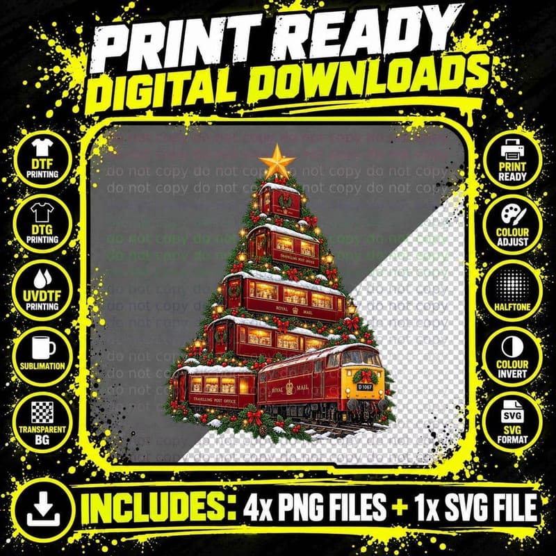 Mail By Rail Christmas Travelling Post Office Railway Png SVG Digital Bundle