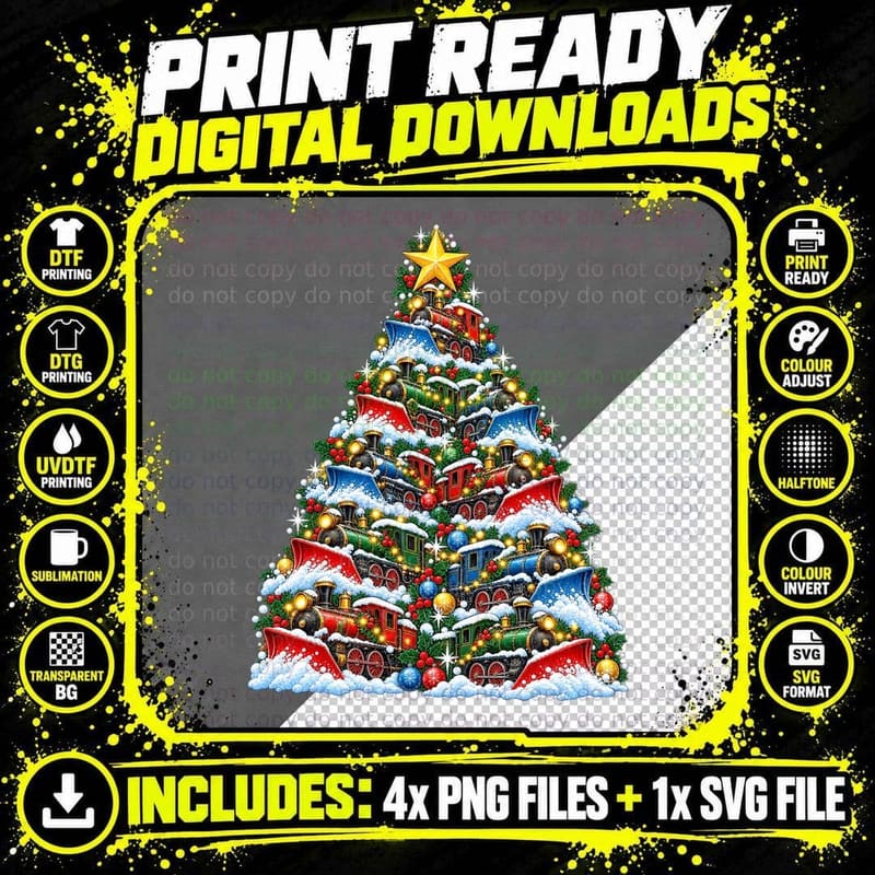Steam Train Snowplough Christmas Winter Railway Retro Png SVG Digital Bundle
