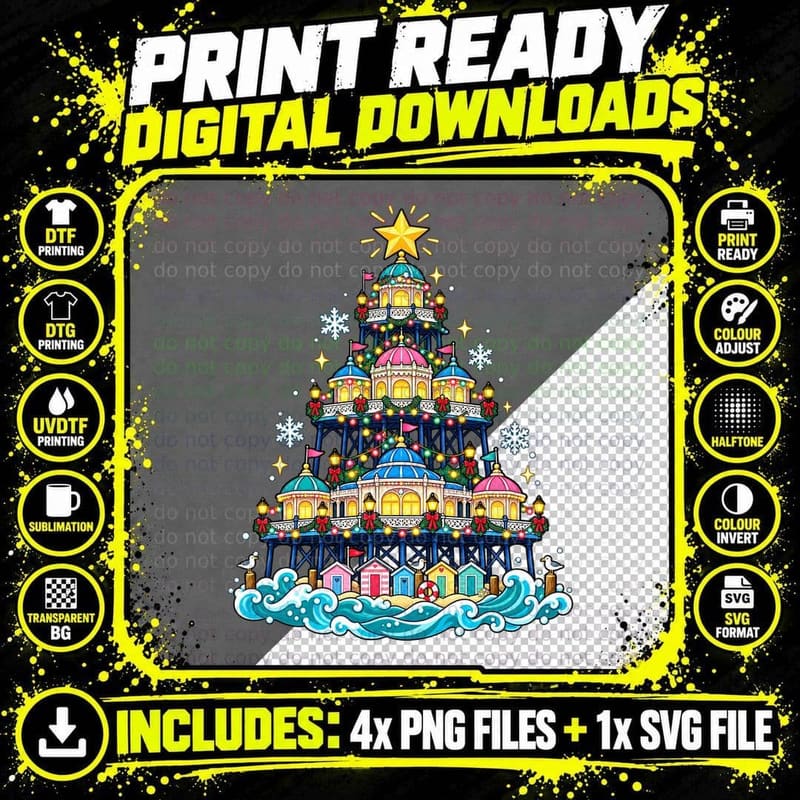 Victorian Seaside Pier Christmas Coastal Holidays Pastel Png SVG Digital Bundle