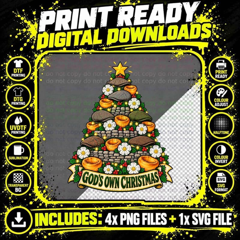 Yorkshire Christmas Gods Own Christmas White Rose Flat Png SVG Digital Bundle