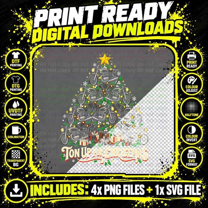 Cafe Racer Christmas Rocker Ton Up Vintage Biker Bike Png SVG Digital Bundle