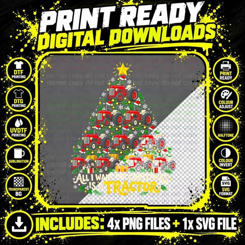 Christmas Tractor Farmer Santa Hat Farmyard Retro Png SVG Digital Bundle