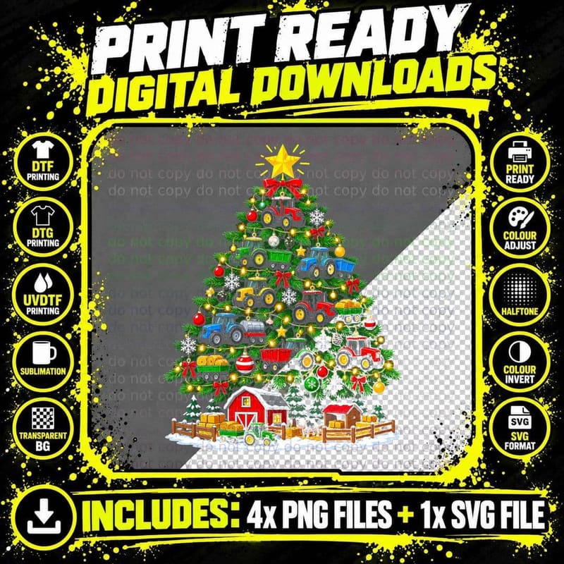 Miniature Toy Tractor Christmas Tree Farm Collector Png SVG Digital Bundle
