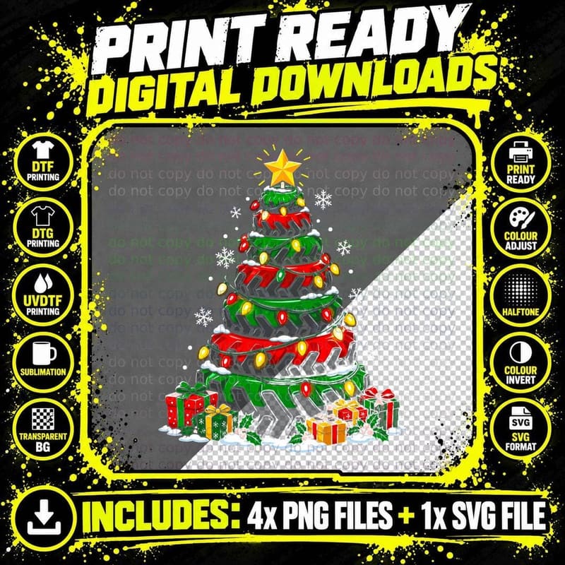 Tractor Tyre Christmas Tree Farmer Farm Machinery Xmas Png SVG Digital Bundle