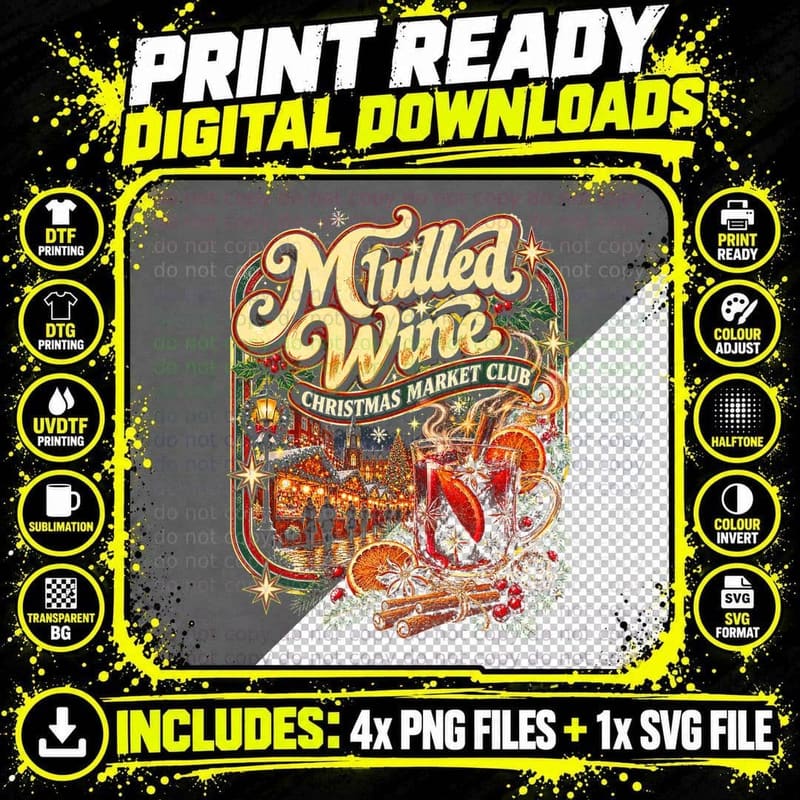 Christmas Market Mulled Wine Club Festive Winter UK Png SVG Digital Bundle
