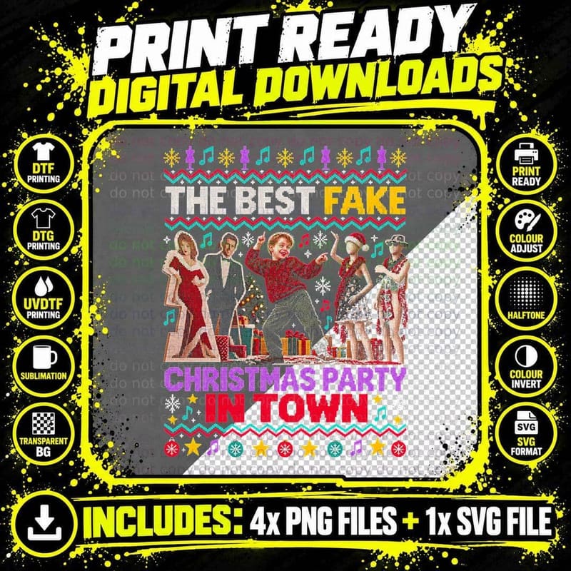 Best Christmas Party In Town Office Romance Ugly Sweater Png SVG Digital Bundle