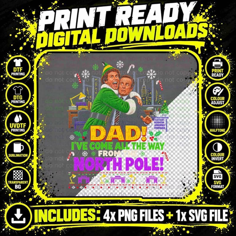 Elf Buddy Dad North Pole Christmas Ugly Sweater Movie Png SVG Digital Bundle