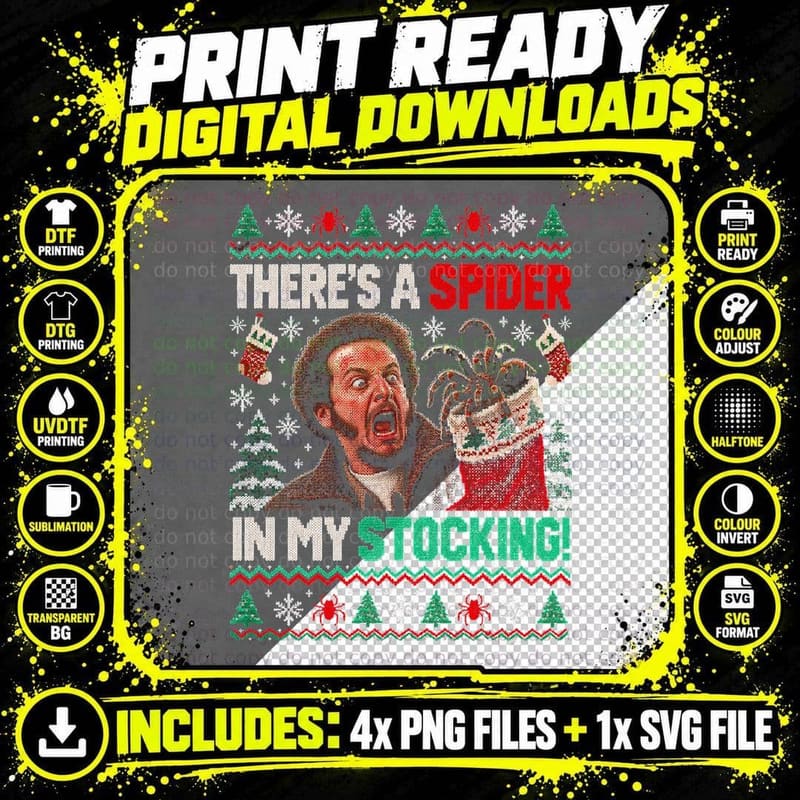 Home Alone 2 Spider In My Stocking Christmas Ugly Png SVG Digital Bundle