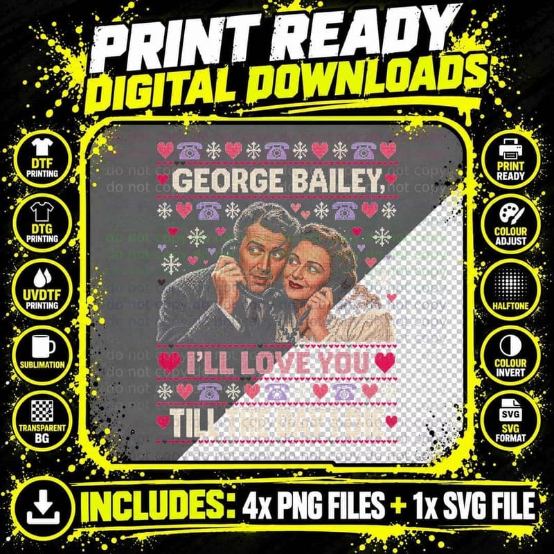 It's a Wonderful Life Ugly Sweater George Bailey Mary Png SVG Digital Bundle