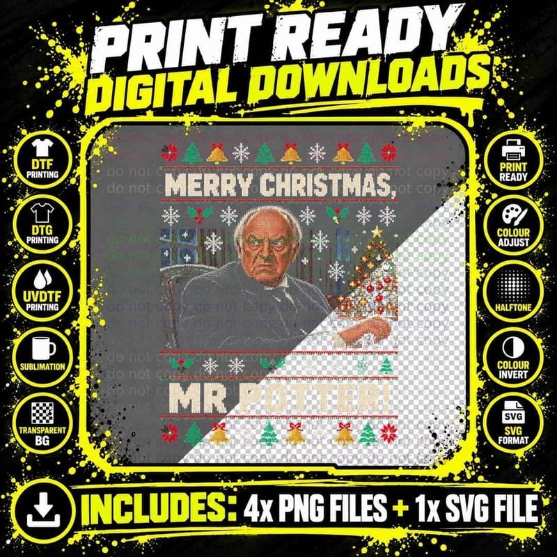 It's a Wonderful Life Ugly Sweater Mr Potter Christmas Png SVG Digital Bundle
