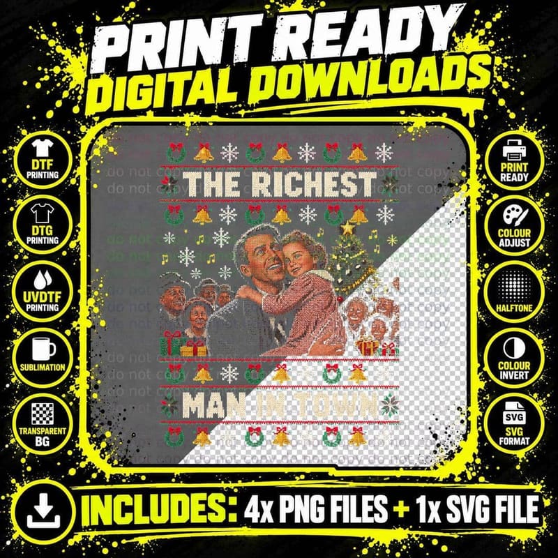 It's a Wonderful Life Ugly Sweater Richest Man in Town Png SVG Digital Bundle
