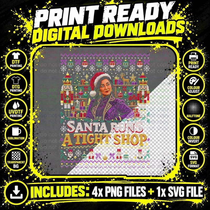 Last Christmas Ugly Sweater Michelle Yeoh Santa Png SVG Digital Bundle