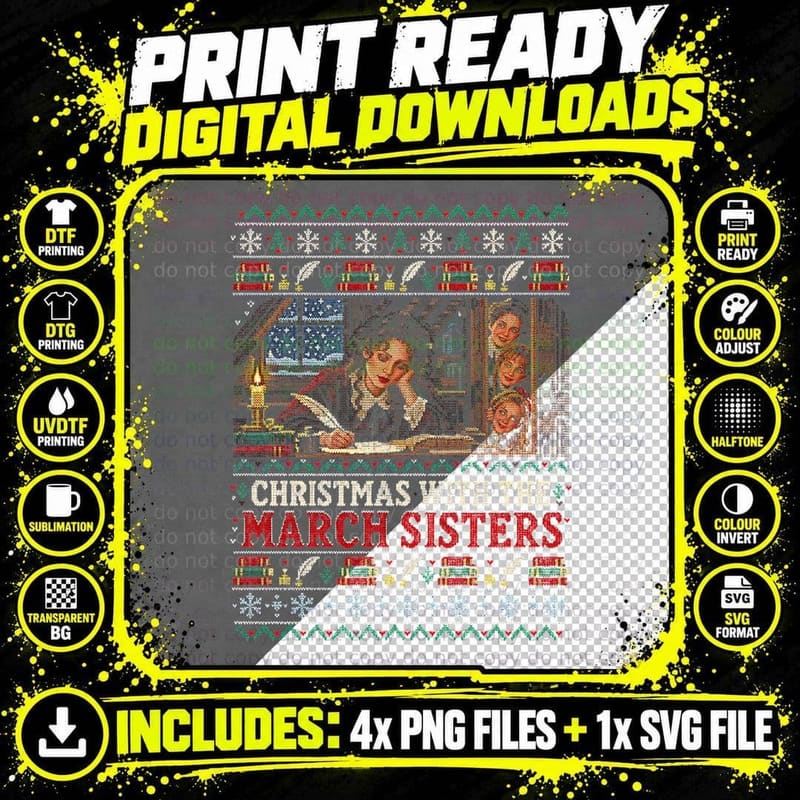 Little Women 1994 Ugly Sweater Christmas March Sisters Png SVG Digital Bundle