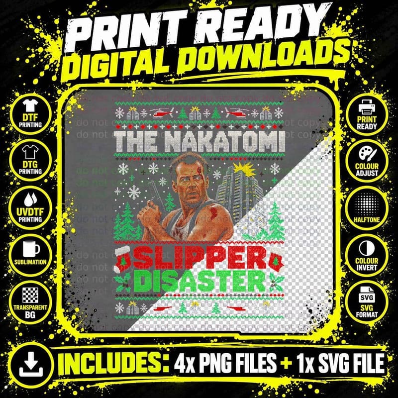 Nakatomi Slipper Disaster Barefoot Hero Christmas Ugly Png SVG Digital Bundle