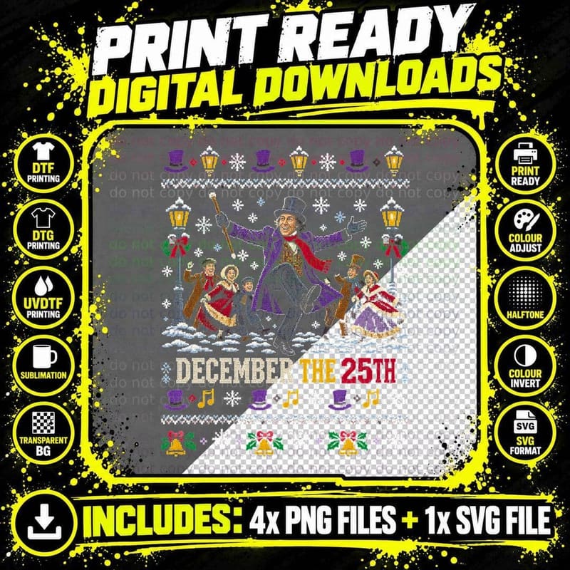 Scrooge 1970 Ugly Sweater Albert Finney Musical Png SVG Digital Bundle