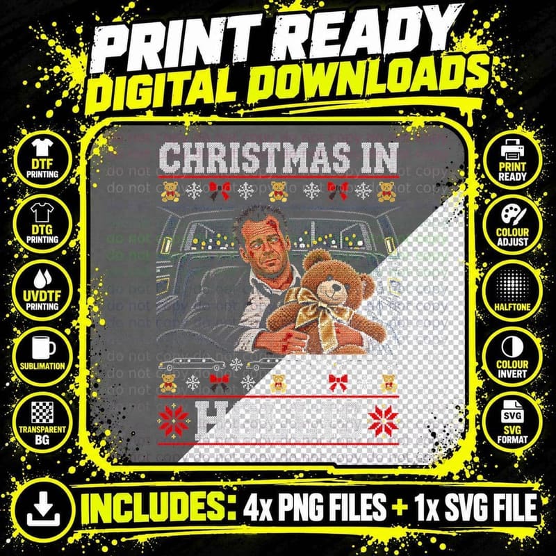 Ugly Sweater Christmas in Hollis John McClane Movie Png SVG Digital Bundle