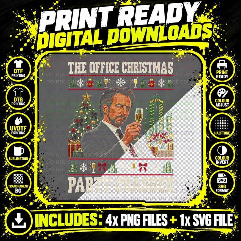 Ugly Sweater Hans Gruber Office Christmas Party Movie Png SVG Digital Bundle