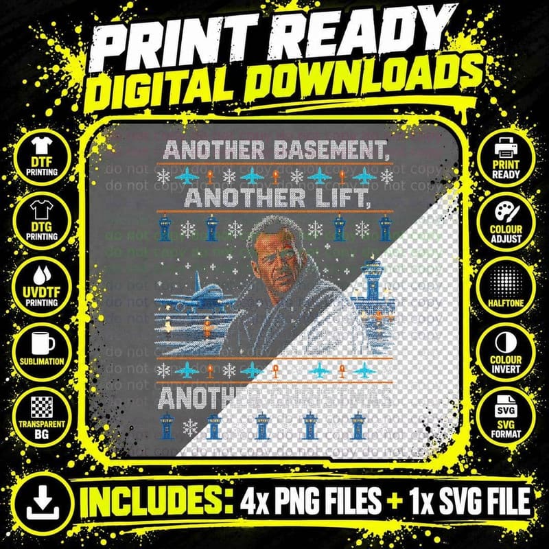 Ugly Sweater John McClane Airport Another Christmas Png SVG Digital Bundle