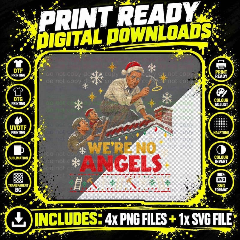 We're No Angels Ugly Sweater Humphrey Bogart Classic Png SVG Digital Bundle