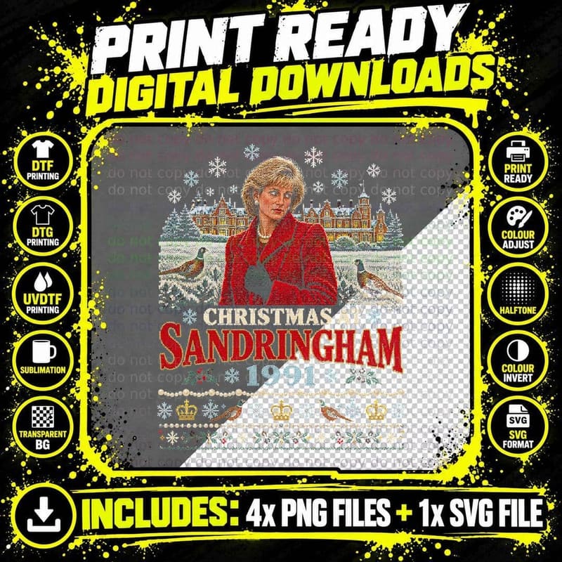 Christmas at Sandringham 1991 Princess Diana Royal Png SVG Digital Bundle