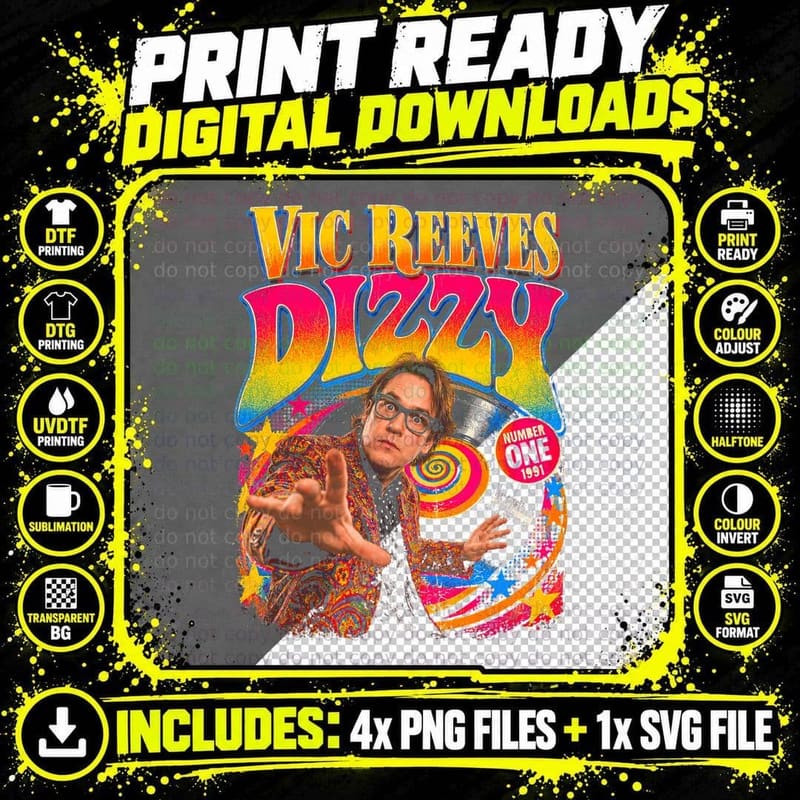 Vic Reeves Dizzy Number One 1991 Retro Pop Comedy Png SVG Digital Bundle