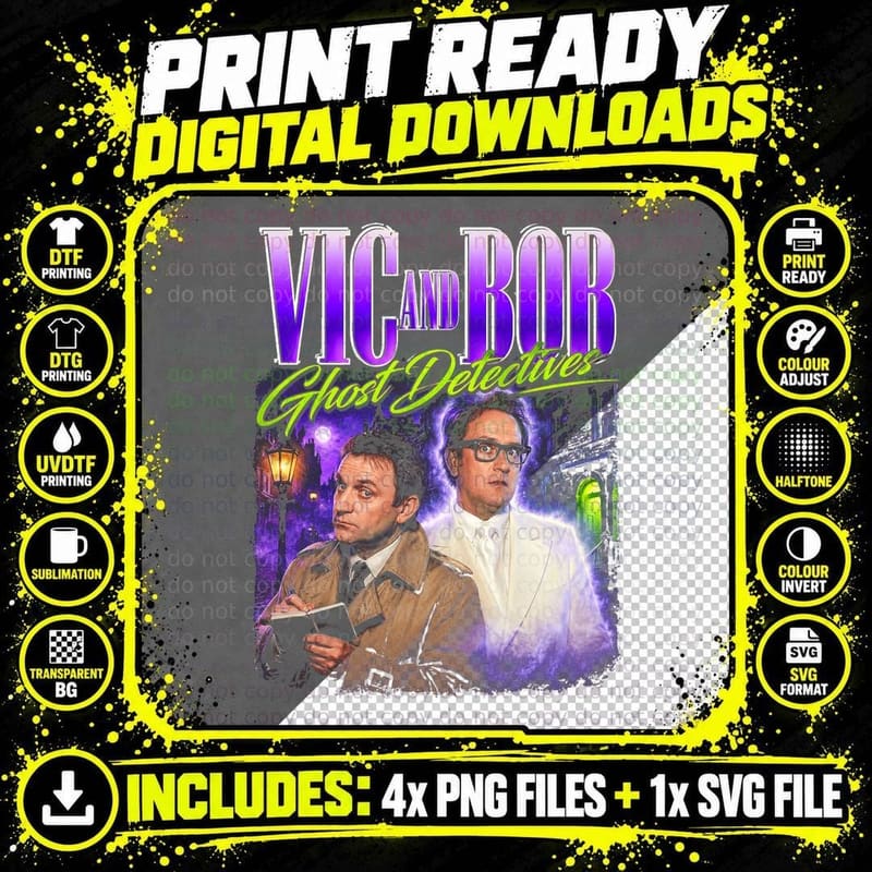 Vic and Bob Ghost Detectives Retro British Comedy Fan Png SVG Digital Bundle