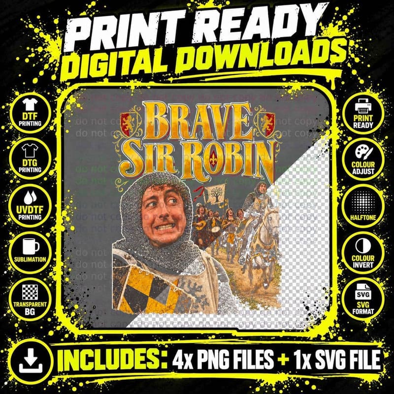 Brave Sir Robin Monty Python Holy Grail Retro Comedy Png SVG Digital Bundle