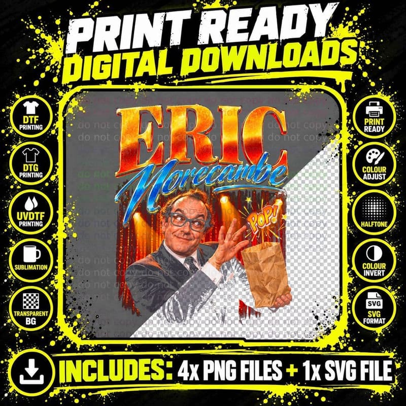 Eric Morecambe Retro Vintage British Comedy Appreciation Png SVG Digital Bundle