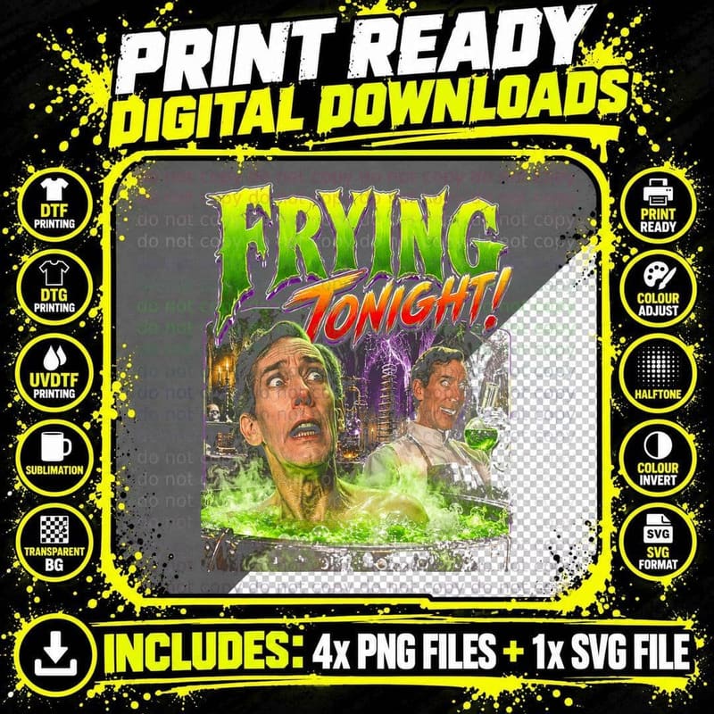 Frying Tonight Mad Scientist Cauldron Retro Funny Comedy Png SVG Digital Bundle