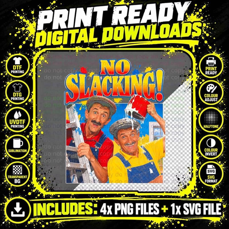 No Slacking Chuckle Brothers Retro British Kids TV Png SVG Digital Bundle