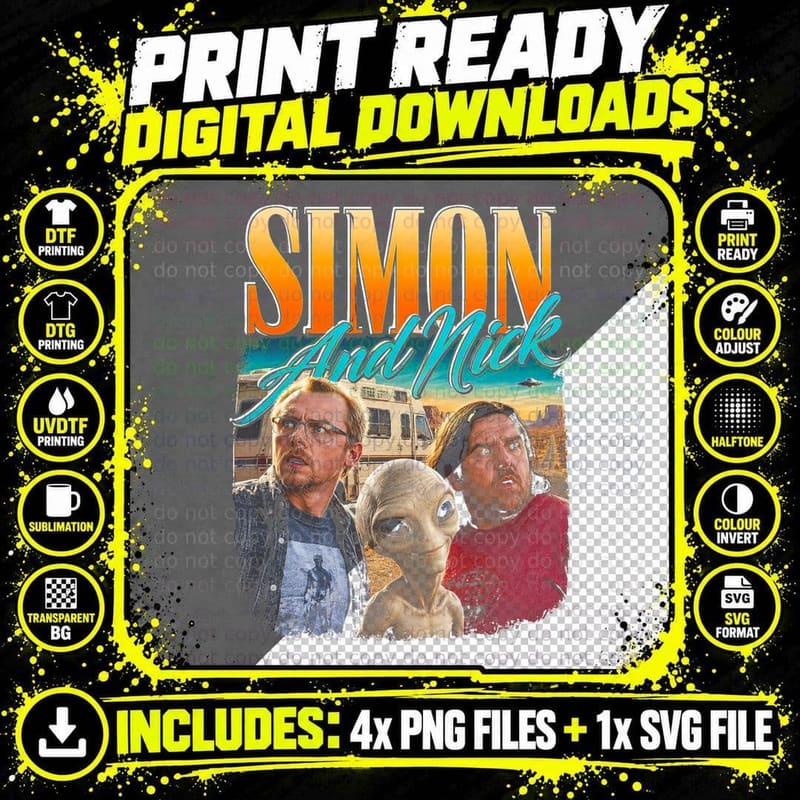 Simon Pegg Nick Frost Paul Alien Road Trip Comedy Film Png SVG Digital Bundle