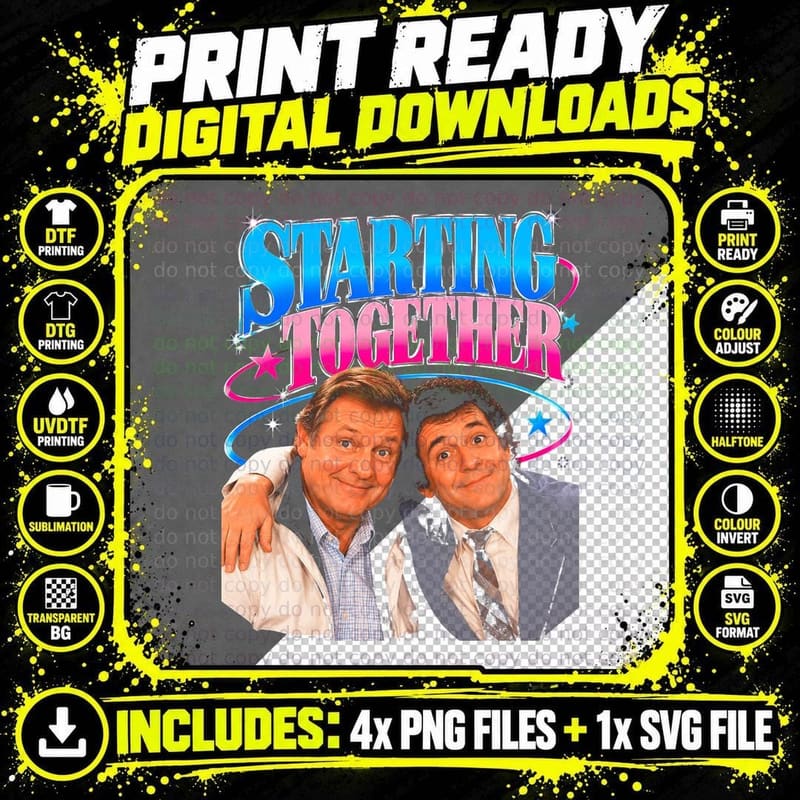 Starting Together Retro British Comedy Double Act Funny Png SVG Digital Bundle