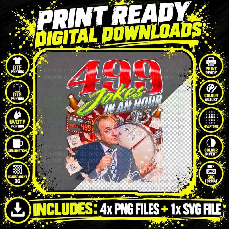 Tim Vine 499 Jokes in an Hour Retro Comedy Fan Gift Png SVG Digital Bundle